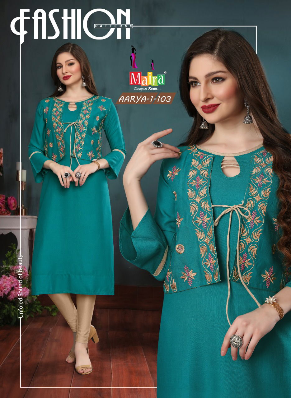 Maira Aarya 1 Latest Ethnic Wear Rayon Embroidery Designer Kurti Collection